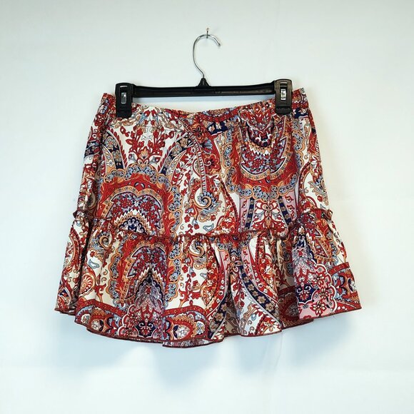 Fun Lightweight Ruffley BOHO Paisley Print Short Skirt Elastic Waist - Picture 3 of 3